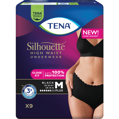 Tena Silhouette Pants Plus High Waist, Medium, sort, 9 stk. Tena Silhouette Pants Plus High Waist, Medium, sort, 9 stk.