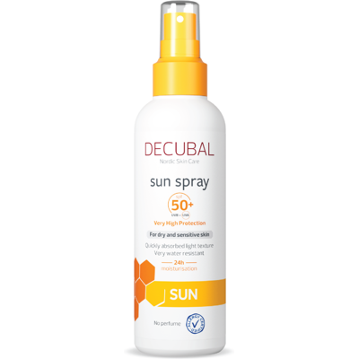 Decubal SPF50+ Solspray - Lett, Fuktighetsgivende, Vannavvisende Decubal SPF50+ Solspray - Lett, Fuktighetsgivende, Vannavvisende