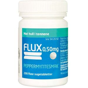 Flux Fluortabletter 0,50mg peppermyntesmak, 200 stk. Flux Fluortabletter 0,50mg peppermyntesmak, 200 stk.