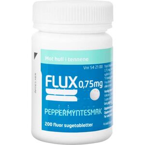Flux Fluortabletter 0,75mg peppermyntesmak, 200 stk. Flux Fluortabletter 0,75mg peppermyntesmak, 200 stk.