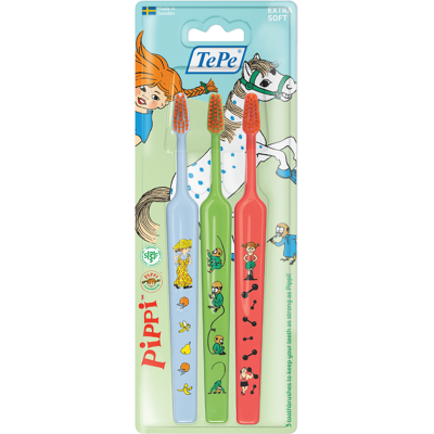 TePe Kids Pippi Extra Soft Tannbørste, 3 stk. TePe Kids Pippi Extra Soft Tannbørste, 3 stk.