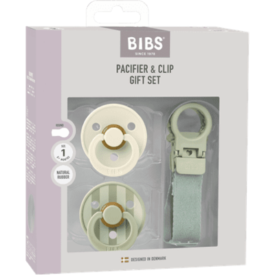 BIBS Colour Pacifier & Loop Clip Gift Set Latex Str. 1, 0-6 mnd, ivory/sage, 1 sett BIBS Colour Pacifier & Loop Clip Gift Set Latex Str. 1, 0-6 mnd, ivory/sage, 1 sett