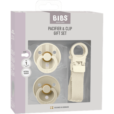 BIBS Colour Pacifier & Loop Clip Gift Set Latex Str. 1, 0-6 mnd, ivory, 1 sett BIBS Colour Pacifier & Loop Clip Gift Set Latex Str. 1, 0-6 mnd, ivory, 1 sett