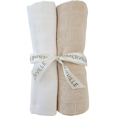 Summerville Organic Babyteppe i musselin, Beige og hvit, 2 stk Summerville Organic Babyteppe i musselin, Beige og hvit, 2 stk
