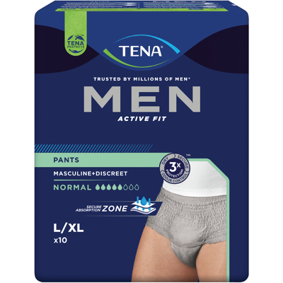 Tena MEN Pants Active Fit Normal, Large/X-Large, grå, 10 stk. Tena MEN Pants Active Fit Normal, Large/X-Large, grå, 10 stk.