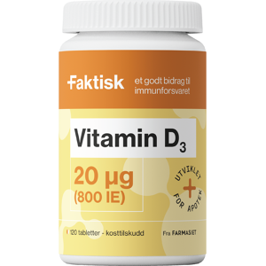 Faktisk Vitamin D3 20 µg tabletter, 120 stk. Faktisk Vitamin D3 20 µg tabletter, 120 stk.