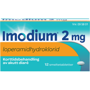 Imodium 2 mg smeltetabletter, Mint, 12 stk. Imodium 2 mg smeltetabletter, Mint, 12 stk.