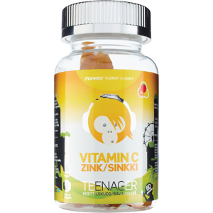 Monkids Vitamin C+Sink Teenager, Frukt, 60 stk. Monkids Vitamin C+Sink Teenager, Frukt, 60 stk.