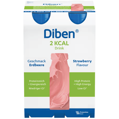 Diben 2kcal Drink næringsdrikk, Jordbær, 4x200 ml Diben 2kcal Drink næringsdrikk, Jordbær, 4x200 ml