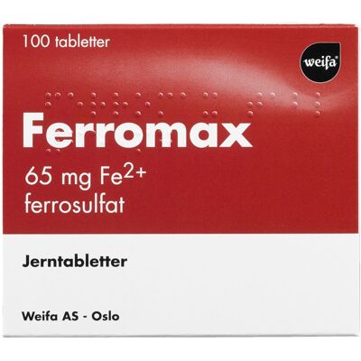 Ferromax 65mg - Jernpreparat ved Mangel - 100 Tabletter Ferromax 65mg - Jernpreparat ved Mangel - 100 Tabletter