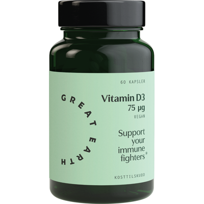 Great Earth Vitamin D3 75 μg kapsler, 60 stk. Great Earth Vitamin D3 75 μg kapsler, 60 stk.