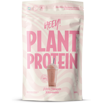 Heey! Vegansk planteprotein hvit sjokolade bringebær - Proteinpulver Heey! Vegansk planteprotein hvit sjokolade bringebær - Proteinpulver