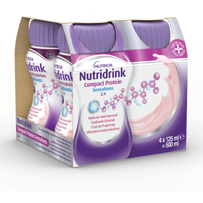 Nutridrink Compact Protein Sensations Næringsdrikk, Kjølende røde bær, 4x125 ml Nutridrink Compact Protein Sensations Næringsdrikk, Kjølende røde bær, 4x125 ml