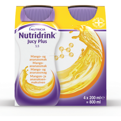 Nutridrink Jucy Plus Næringsdrikk, Mango og ananas, 4x200 ml Nutridrink Jucy Plus Næringsdrikk, Mango og ananas, 4x200 ml