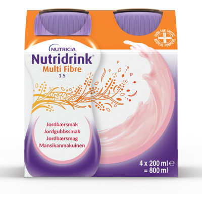 Nutridrink Multi Fibre Næringsdrikk, Jordbær, 4x200 ml Nutridrink Multi Fibre Næringsdrikk, Jordbær, 4x200 ml