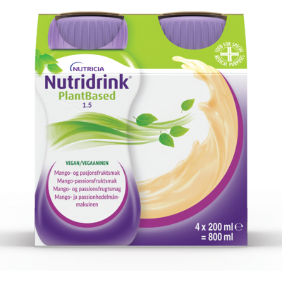 Nutridrink PlantBased 1,5 kcal/ml Næringsdrikk, Mango og pasjonsfrukt, 4x200 ml Nutridrink PlantBased 1,5 kcal/ml Næringsdrikk, Mango og pasjonsfrukt, 4x200 ml