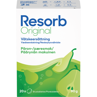 Resorb Original Brusetabletter, Pæresmak, 2 x 10 stk. Resorb Original Brusetabletter, Pæresmak, 2 x 10 stk.