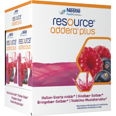 Resource Addera plus næringstilskudd, Bringebær og solbær, 4x200 ml Resource Addera plus næringstilskudd, Bringebær og solbær, 4x200 ml