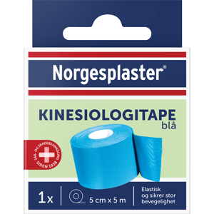 Norgesplaster Kinesiologitape, 5 cm x 5 m, blå, 1 stk. Norgesplaster Kinesiologitape, 5 cm x 5 m, blå, 1 stk.