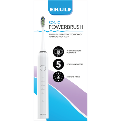 Ekulf Sonic PowerBrush, Hvit, 1 stk. Ekulf Sonic PowerBrush, Hvit, 1 stk.