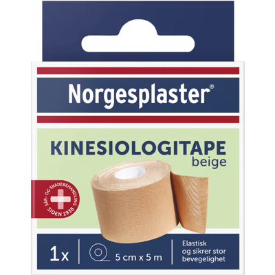 Norgesplaster Kinesiologitape 5cm x 5m, Beige, 1 stk. Norgesplaster Kinesiologitape 5cm x 5m, Beige, 1 stk.