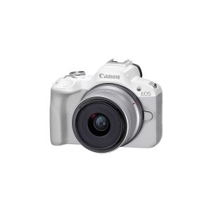 Canon EOS R50 - Digitalkamera - speilløst - 24.2 MP - APS-C - 4K / 30 fps - 2.5optisk x-zoom RF-S 18-45 mm F4.5-6.3 IS STM linse - Wi-Fi, Bluetooth - hvit