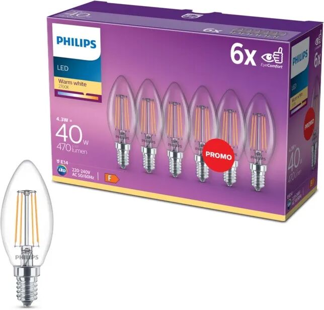 Philips LED-pære Mignon LED E14 470 lm 6-pk.