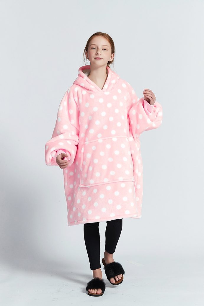 Oversized Hoodie/hettegenser Blanket/teppe Til Barn (Farger: Rosa Med Prikker)