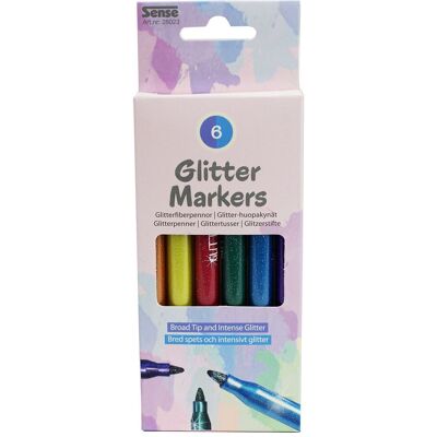 Sense Glitter Fiberpenner 6-Pakke - Fargede fiberpenner Sense Glitter Fiberpenner 6-Pakke - Fargede fiberpenner
