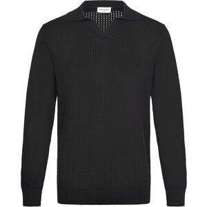 Lindbergh Crochet Knit L/S V-Neck Polo XL Black XL Lindbergh Crochet Knit L/S V-Neck Polo XL Black XL