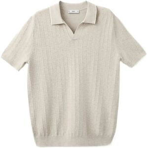 Mango Structured Fine-Knit Polo Shirt XXL Beige XXL Mango Structured Fine-Knit Polo Shirt XXL Beige XXL
