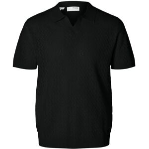 Selected Slhlino Ss Knit Crochet Open Polo L Black L Selected Slhlino Ss Knit Crochet Open Polo L Black L