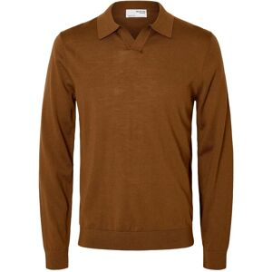 Selected Slhtray Ls Knit Merino Open Polo M Brown M Selected Slhtray Ls Knit Merino Open Polo M Brown M