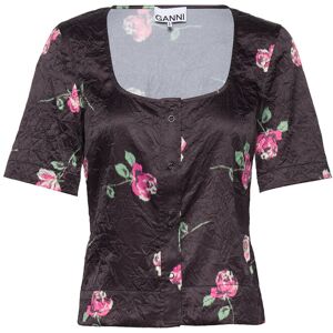 Ganni Crinkled Satin U-Neck Blouse 36 Black 36 Ganni Crinkled Satin U-Neck Blouse 36 Black 36