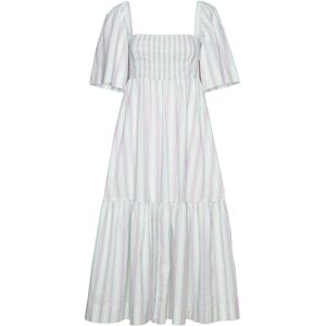 Ganni Stripe Seersucker Ruffle Midi Dress 34 Blue 34 Ganni Stripe Seersucker Ruffle Midi Dress 34 Blue 34