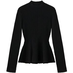 Mango Ribbed Peplum Sweater S Black S Mango Ribbed Peplum Sweater S Black S