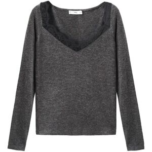 Mango Lace-Trimmed Scoop-Neck Top S Grey S Mango Lace-Trimmed Scoop-Neck Top S Grey S
