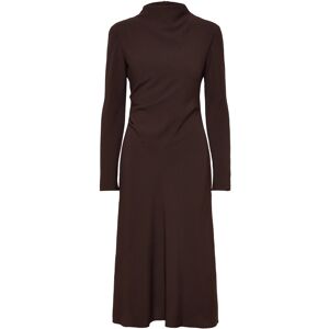 Mango Ruched Dress With Draped Neckline XS Brown XS Mango Ruched Dress With Draped Neckline XS Brown XS