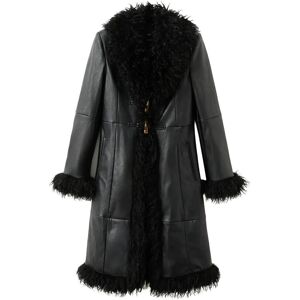 Mango Faux-Leather Coat With Fur Trim S Black S Mango Faux-Leather Coat With Fur Trim S Black S