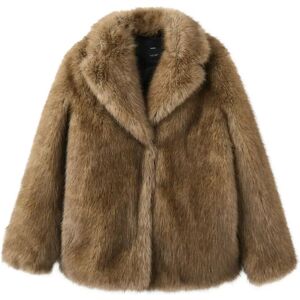 Mango Faux-Fur Coat With Lapels L Brown L Mango Faux-Fur Coat With Lapels L Brown L