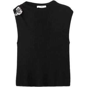 Mango Knitted Top With Metallic Flower XS Black XS Mango Knitted Top With Metallic Flower XS Black XS