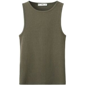 Mango Ribbed Cotton-Blend Top M Khaki M Mango Ribbed Cotton-Blend Top M Khaki M