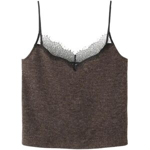 Mango Top With Lace Neck XL Brown XL Mango Top With Lace Neck XL Brown XL