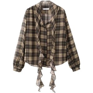 Mango Blouse With Check Pattern And Foulard Collar S Brown S Mango Blouse With Check Pattern And Foulard Collar S Brown S