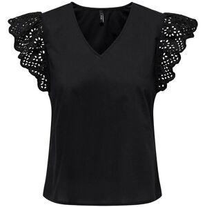 ONLY Onllou Life Emb S/S Frill Top Wvn S Black S ONLY Onllou Life Emb S/S Frill Top Wvn S Black S