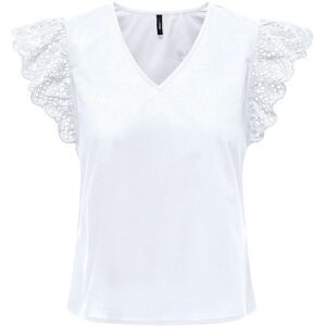 ONLY Onllou Life Emb S/S Frill Top Wvn XS White XS ONLY Onllou Life Emb S/S Frill Top Wvn XS White XS