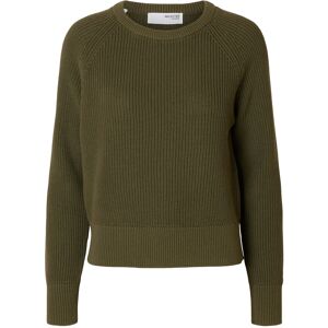 Selected Slfbirla Ls Knit Short O-Neck XS Khaki XS Selected Slfbirla Ls Knit Short O-Neck XS Khaki XS