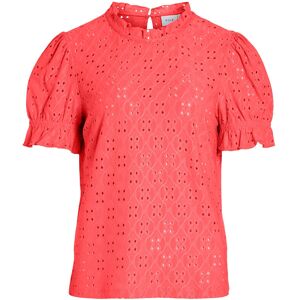 Vila Vikawa S/S Flounce Top - Noos XS Coral XS Vila Vikawa S/S Flounce Top - Noos XS Coral XS