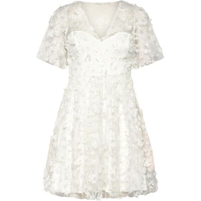 Bubbleroom 3D Floral V-Neck Dress 42 White 42 Bubbleroom 3D Floral V-Neck Dress 42 White 42