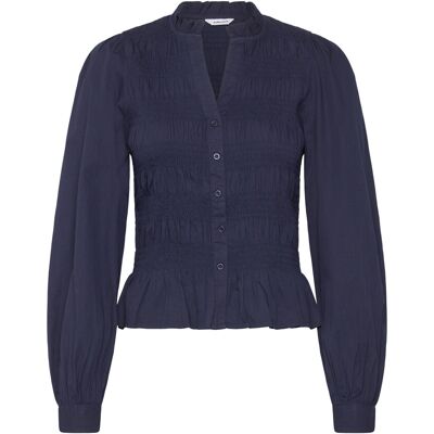 Bubbleroom V-Neck Cotton Smock Blouse XS Navy XS Bubbleroom V-Neck Cotton Smock Blouse XS Navy XS